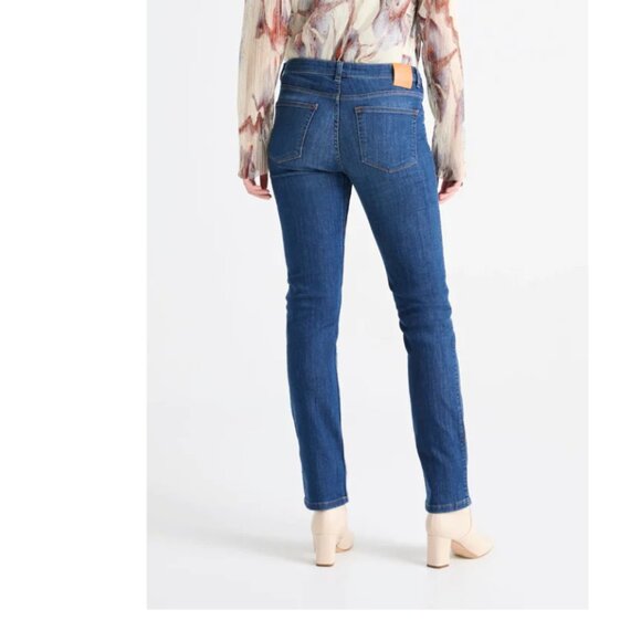 DU/ER Women's Performance Denim Mid Rise Slim Straight Aged Medium Stone - Picture 5 of 9